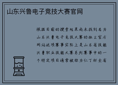 山东兴鲁电子竞技大赛官网